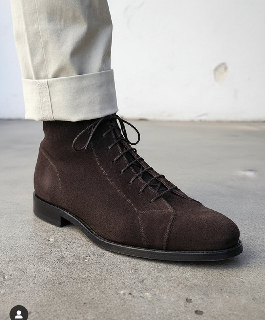 Handmade Mens brown suede dress boots, Men brown formal boot, Ankle boots - detail-view-showing-texture