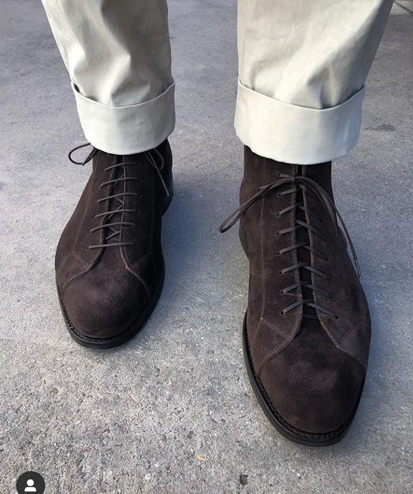 Handmade Mens Brown Suede Dress Boots, Men Brown Formal Boot, Ankle