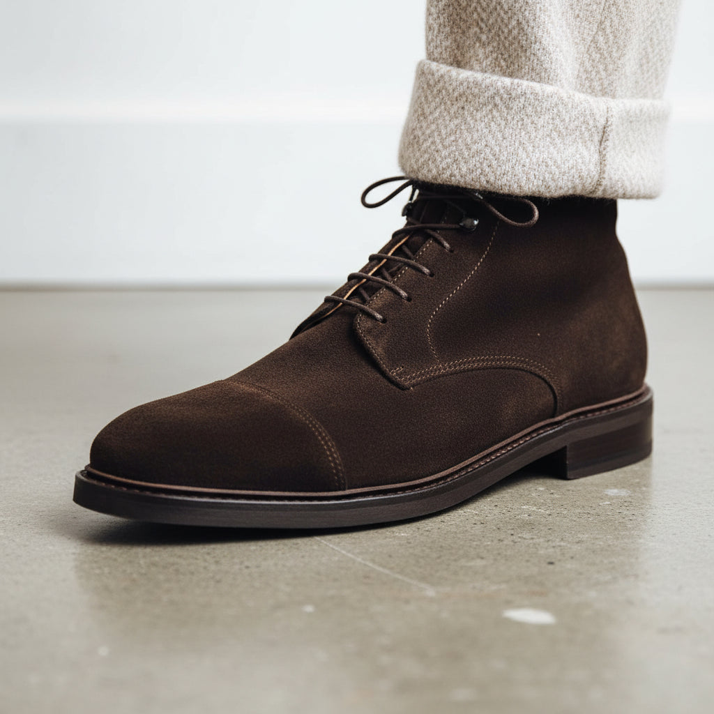 Handmade Mens brown suede dress boots, Men Oxfords formal boot, Ankle boots - detail-view-showing-texture