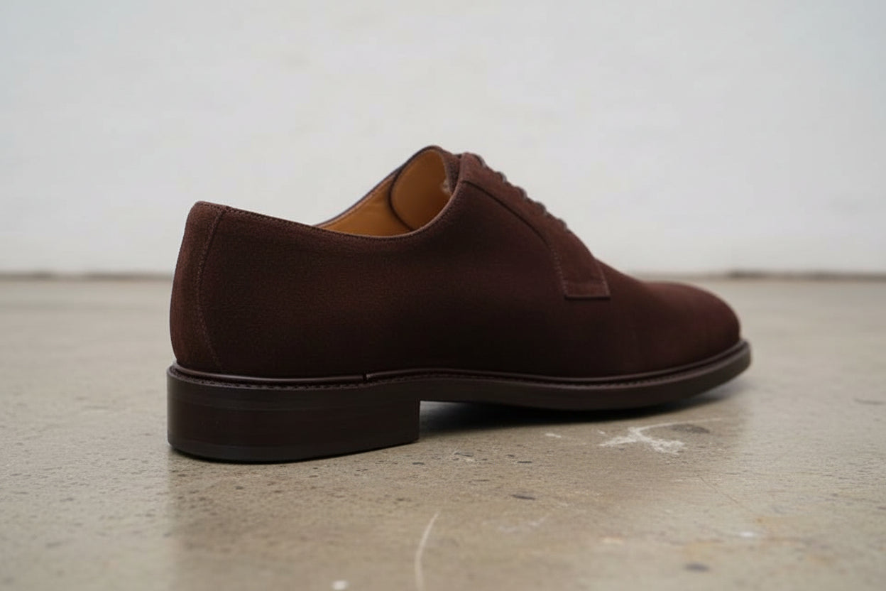 Handmade Mens Brown Suede formal derby shoes, Men Brown suede dress shoes - detail-view-showing-texture