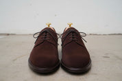 Handmade Mens Brown Suede formal derby shoes, Men Brown suede dress shoes - front-view