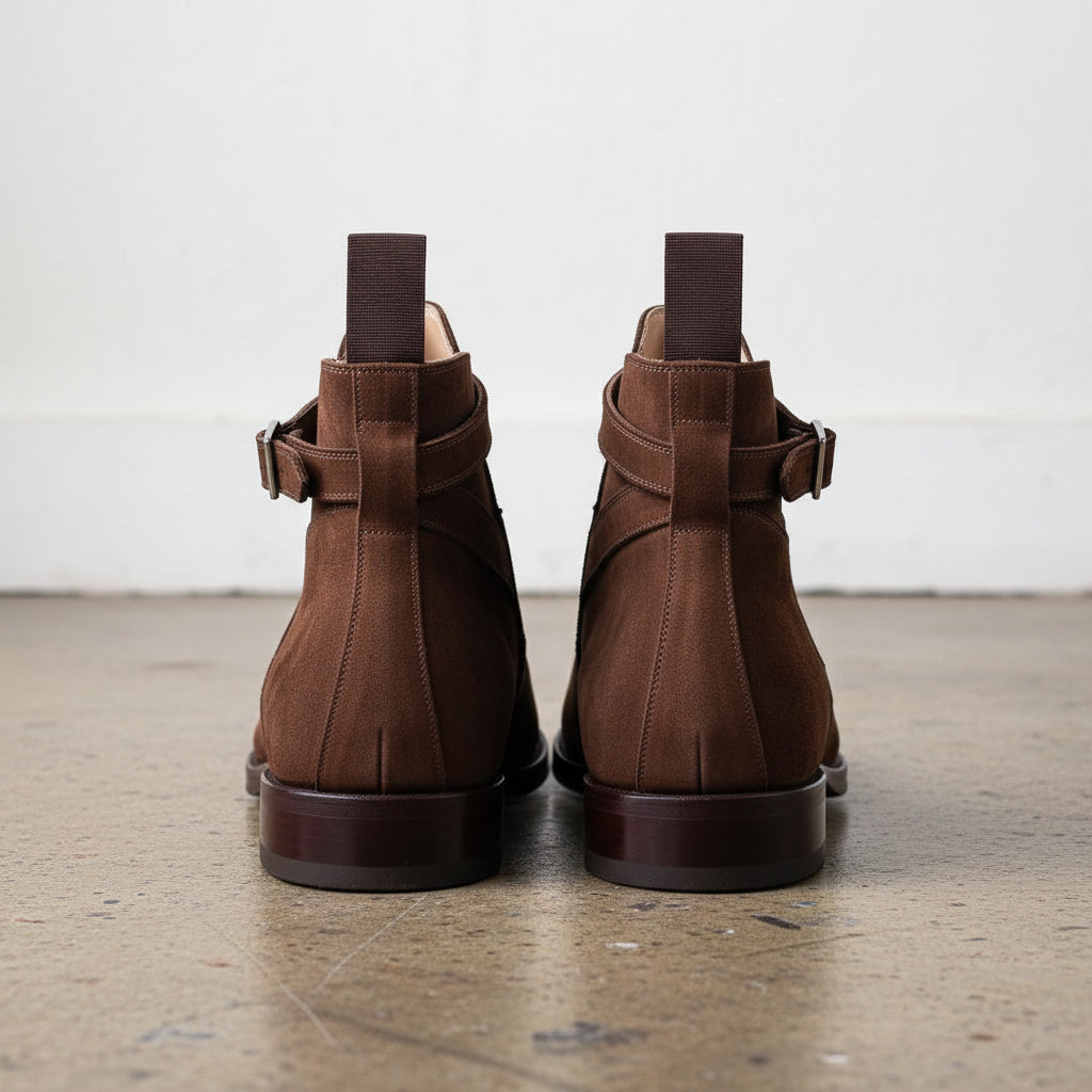 Handmade Mens brown suede Jodhpurs boot, Men brown suede ankle strap boots - back-view