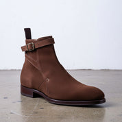 Handmade Mens brown suede Jodhpurs boot, Men brown suede ankle strap boots - detail-view-showing-texture