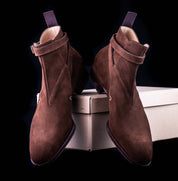 Handmade Mens brown suede Jodhpurs boot, Men brown suede ankle strap boots