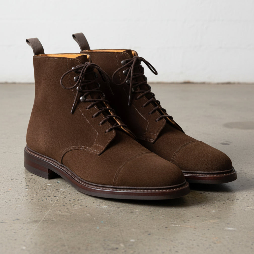 Handmade Mens brown suede lace up ankle boots, Men brown dress boots - angle-view-showing-depth