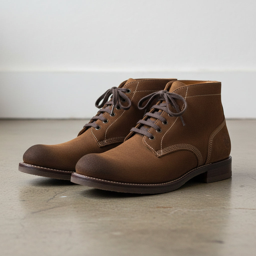Handmade Mens brown suede lace up ankle boots, Men brown casual boots - angle-view-showing-depth