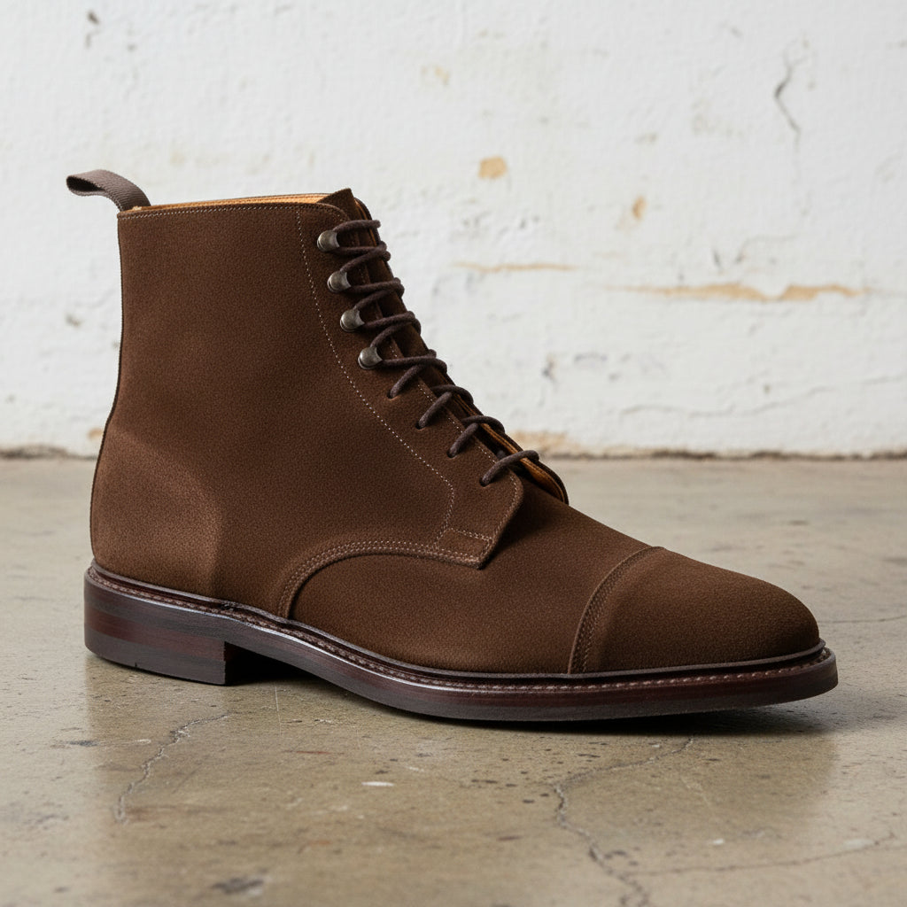 Handmade Mens brown suede lace up ankle boots, Men brown dress boots - detail-view-showing-texture