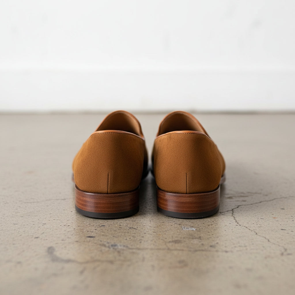 Handmade Mens brown suede leather Penny Loafer driving shoes moccasins - back-view