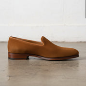 Handmade Mens brown suede leather Penny Loafer driving shoes moccasins - detail-view-showing-texture