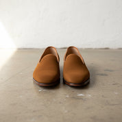 Handmade Mens brown suede leather Penny Loafer driving shoes moccasins - front-view