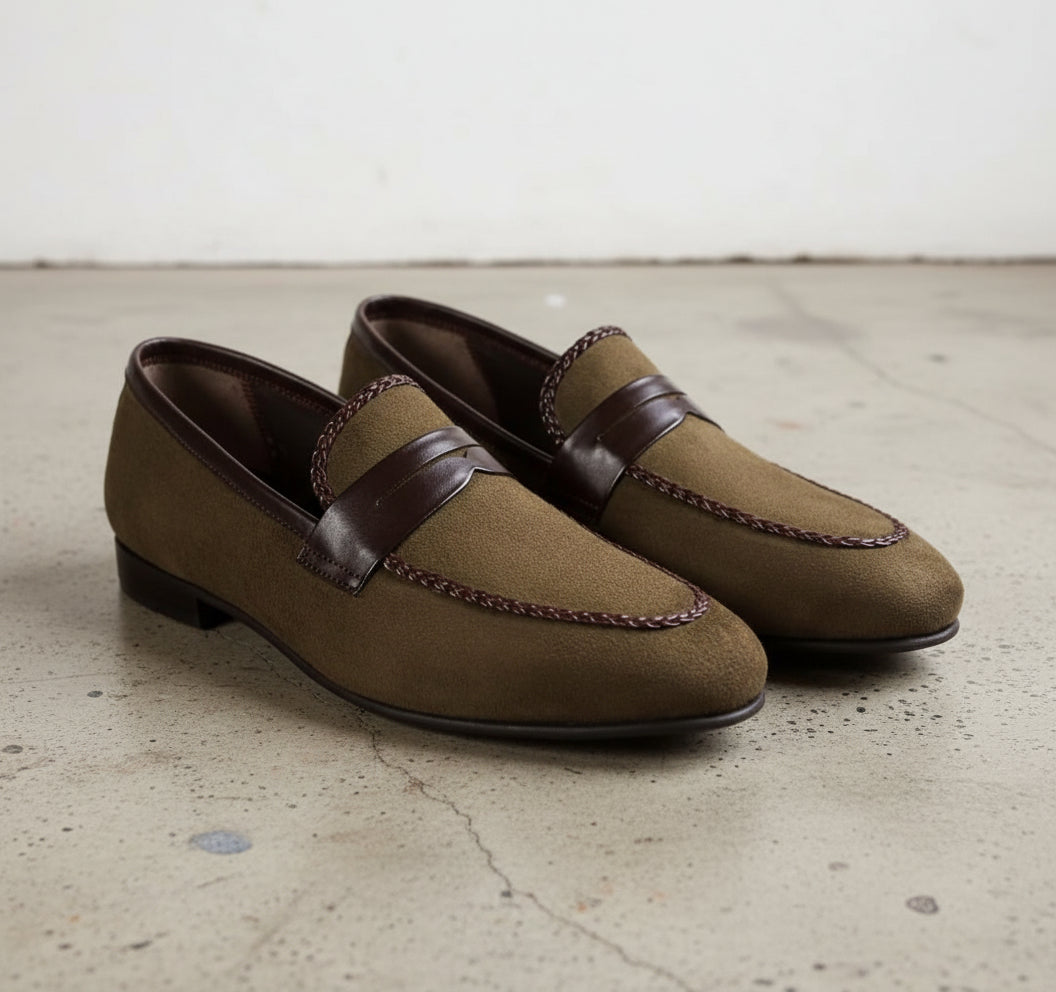 Handmade Mens brown suede moccasins, Men brown suede shoes Loafer, Men shoe - angle-view-showing-depth