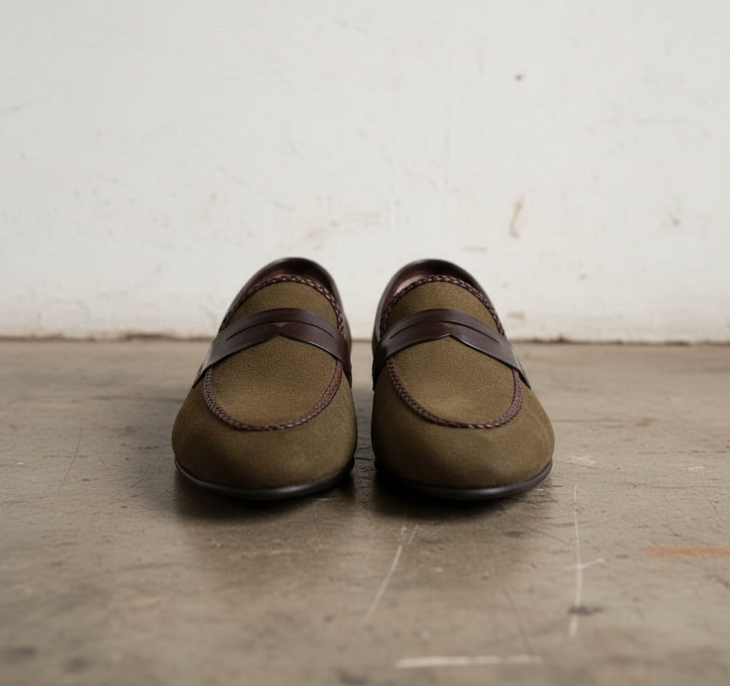 Handmade Mens brown suede moccasins, Men brown suede shoes Loafer, Men shoe - front-view
