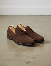 Handmade Mens brown suede moccasins, Men casual shoes, mens penny loafer - angle-view-showing-depth