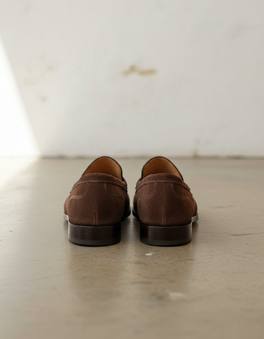 Handmade Mens brown suede moccasins, Men casual shoes, mens penny loafer - back-view