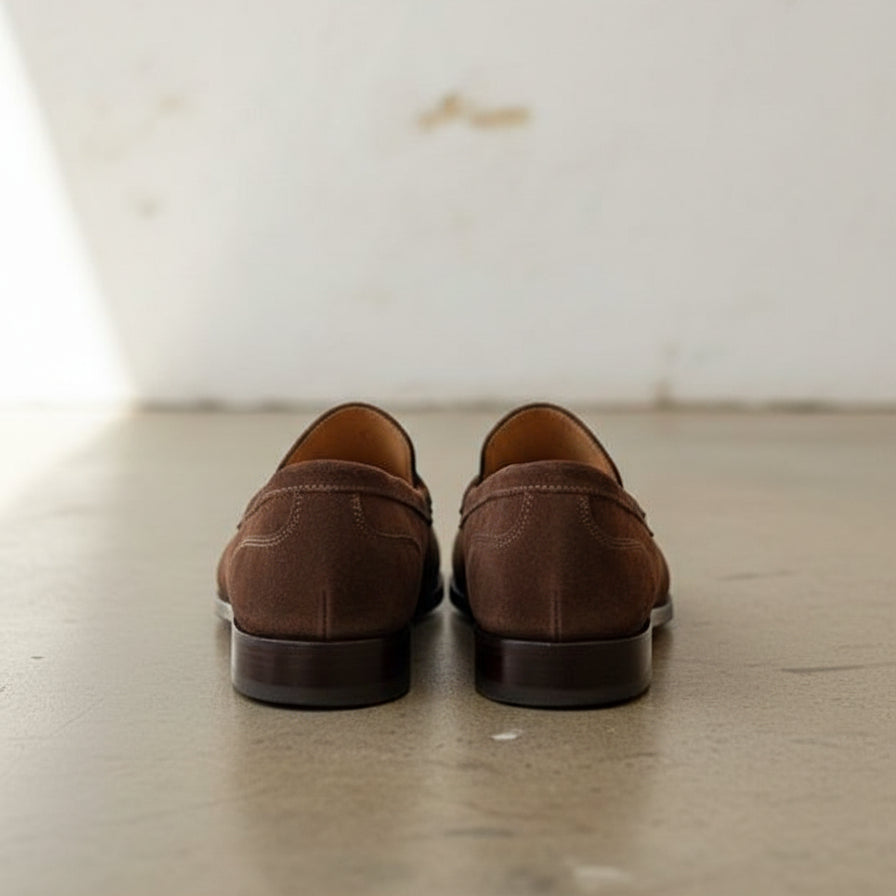 Handmade Mens brown suede moccasins, Men casual shoes, mens penny loafer - back-view