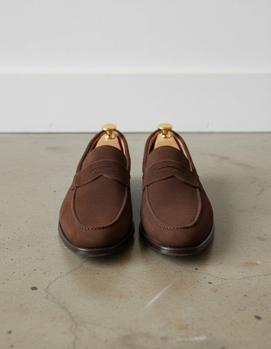 Handmade Mens brown suede moccasins, Men casual shoes, mens penny loafer - front-view