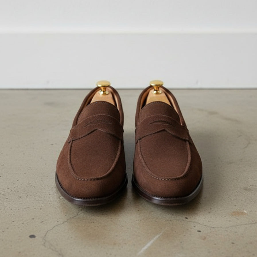 Handmade Mens brown suede moccasins, Men casual shoes, mens penny loafer - front-view
