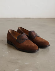 Handmade Mens brown suede moccasins, Men dress shoes, mens penny loafer - angle-view-showing-depth