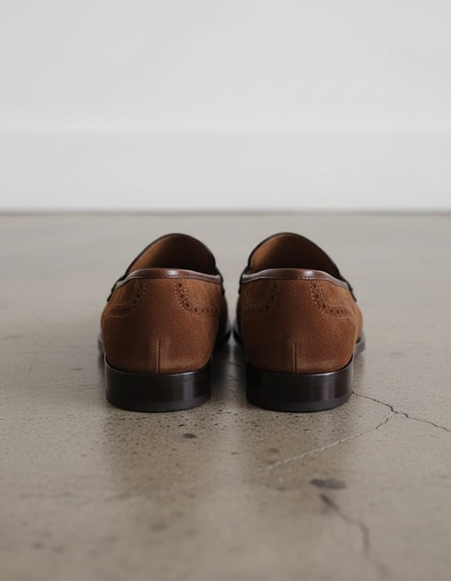 Handmade Mens brown suede moccasins, Men dress shoes, mens penny loafer - back-view