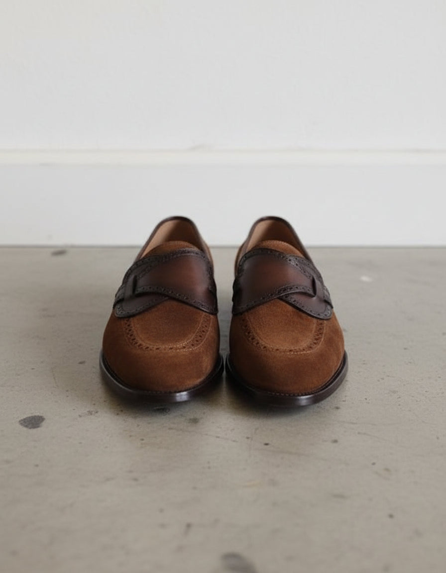 Handmade Mens brown suede moccasins, Men dress shoes, mens penny loafer - front-view