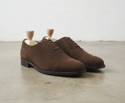 Handmade Mens brown suede Oxford dress shoes, Men brown suede formal shoes - angle-view-showing-depth