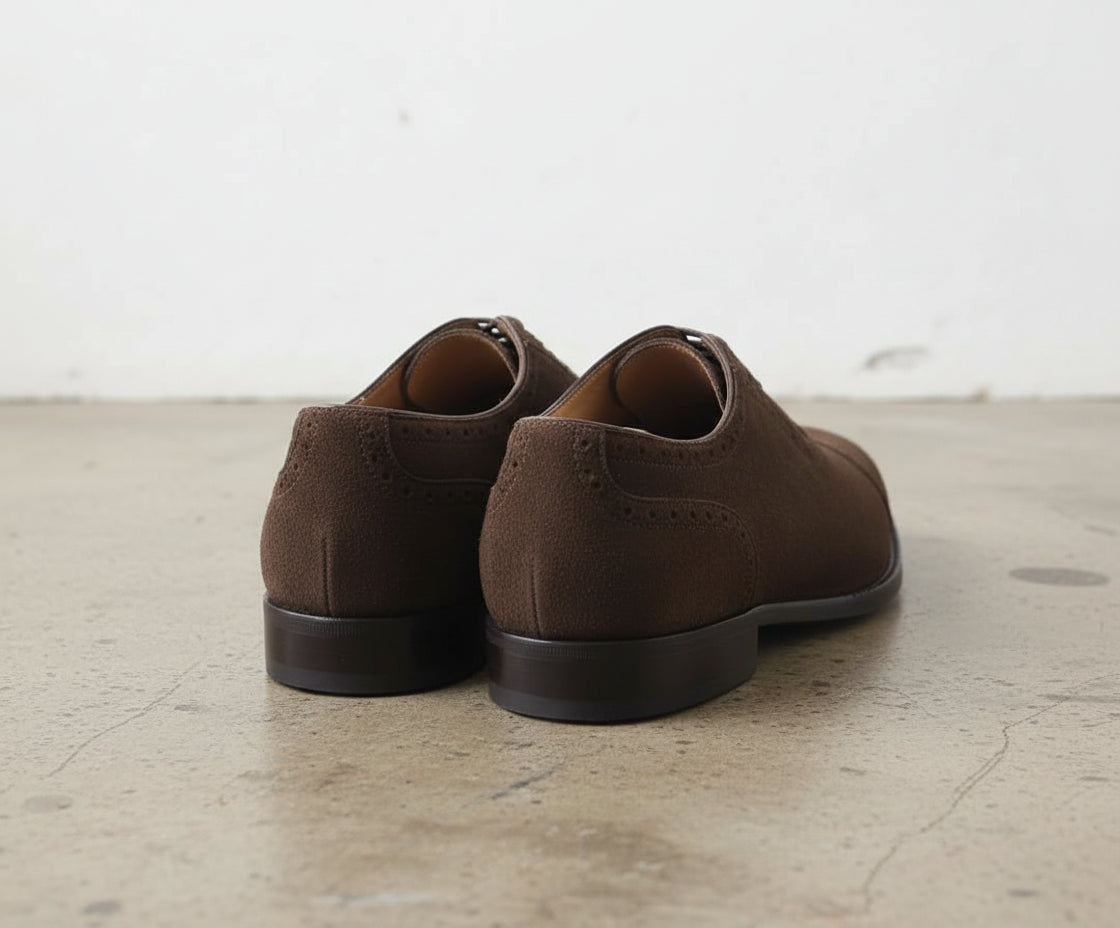 Handmade Mens brown suede Oxford dress shoes, Men brown suede formal shoes - back-view