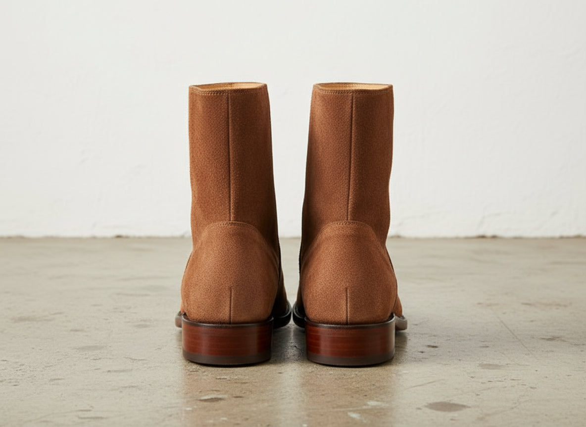 Handmade Mens brown suede zip up ankle boots, Men brown casual boots - back-view