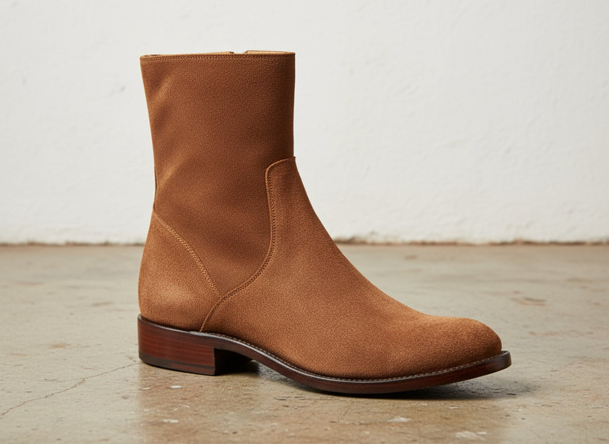 Handmade Mens brown suede zip up ankle boots, Men brown casual boots - detail-view-showing-texture