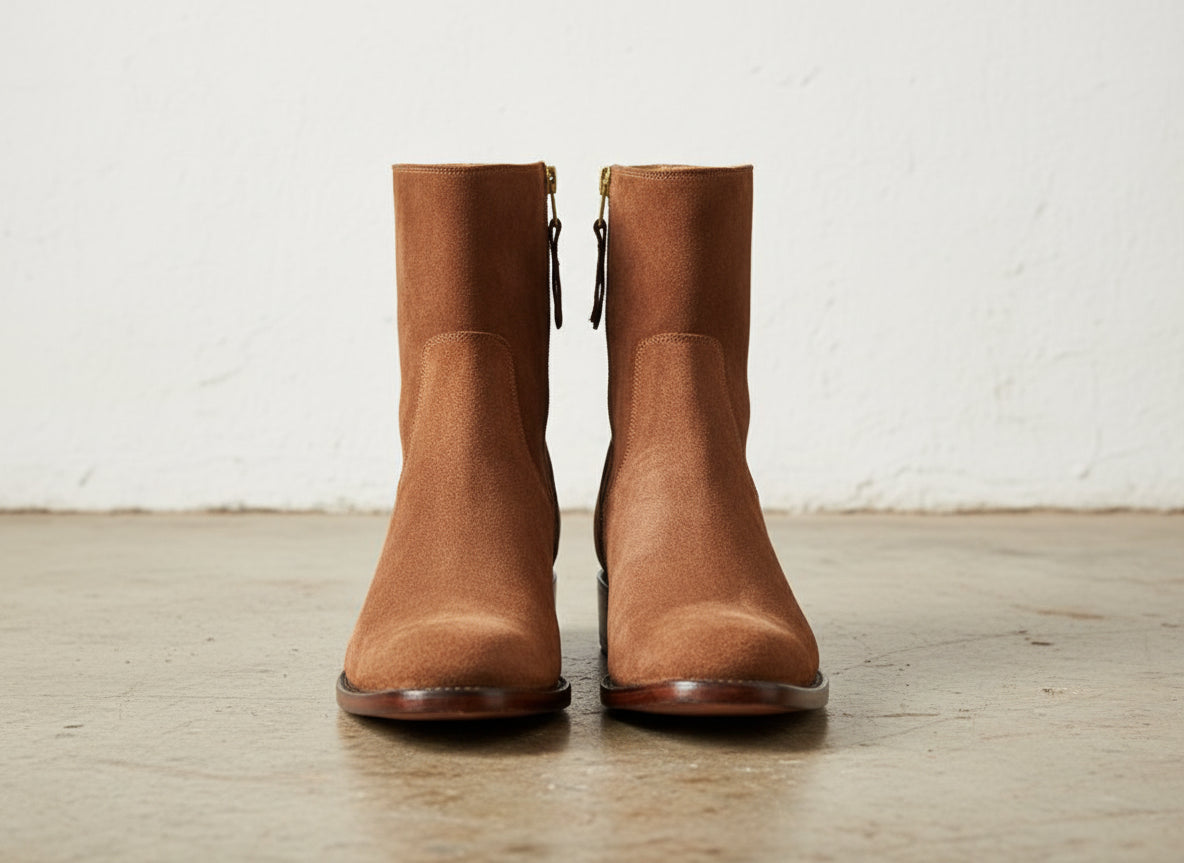 Handmade Mens brown suede zip up ankle boots, Men brown casual boots - front-view