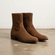 Handmade Mens brown suede zipper ankle boots, Men brown casual boots - 3-4-right-view