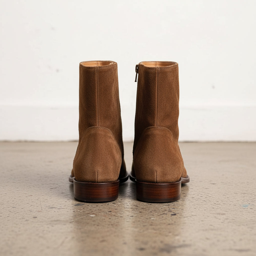 Handmade Mens brown suede zipper ankle boots, Men brown casual boots - back-view