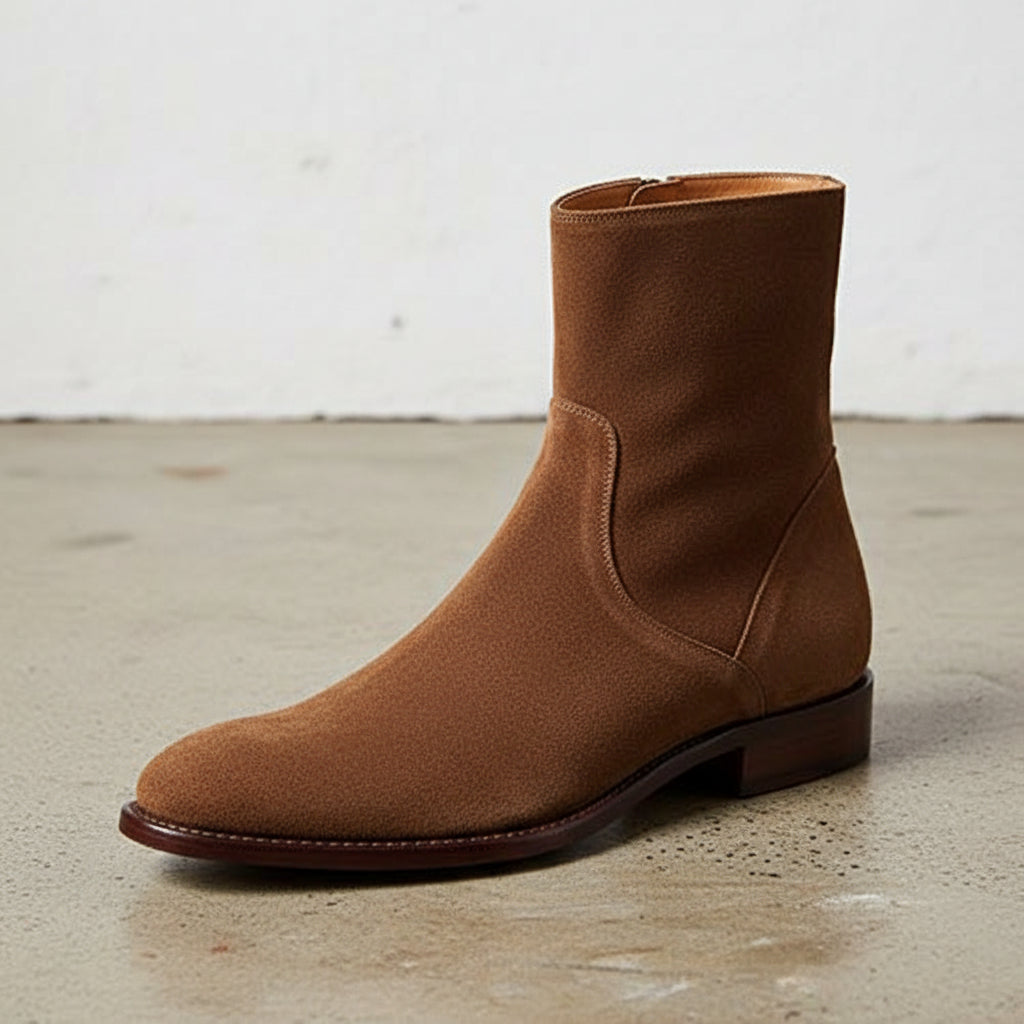 Handmade Mens brown suede zipper ankle boots, Men brown casual boots - detail-view-showing-texture