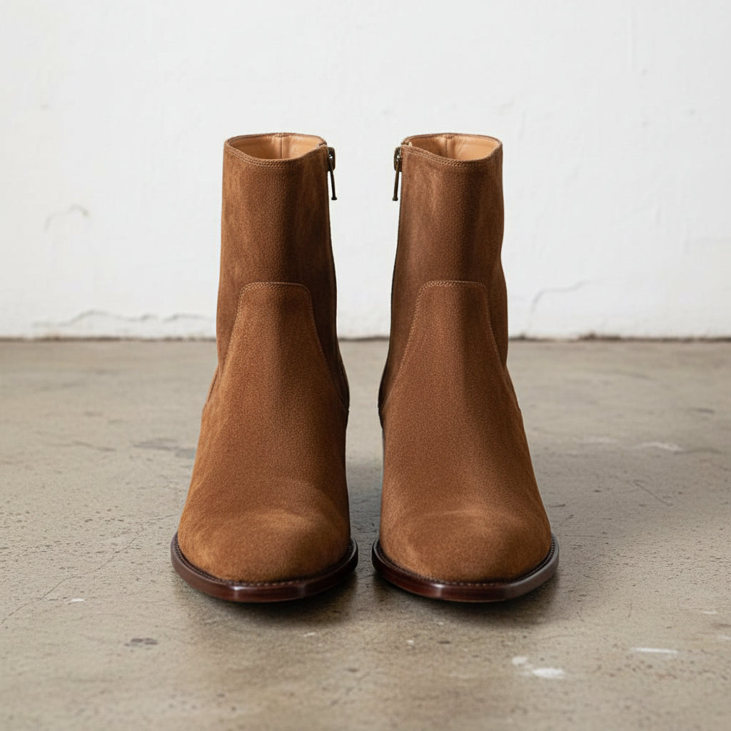 Handmade Mens brown suede zipper ankle boots, Men brown casual boots - front-view