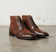 Handmade Mens Brown Wing tip Lace up ankle boot, Men brown dress boots - angle-view-showing-depth