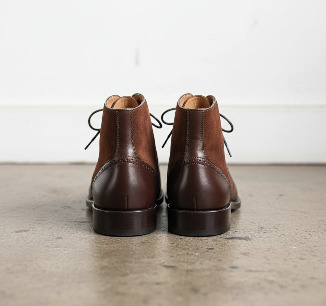 Handmade Mens Brown Wing tip Lace up ankle boot, Men brown dress boots - back-view