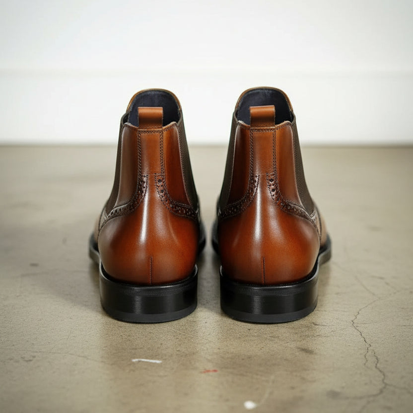 Handmade Mens brown wingtip chelsea boots, Men dress boots, Men brogue boot - back-view