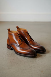 Handmade Mens brown wingtip lace up boots, Men dress boots, Mens ankle boot - angle-view-showing-depth