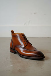 Handmade Mens brown wingtip lace up boots, Men dress boots, Mens ankle boot - detail-view-showing-texture