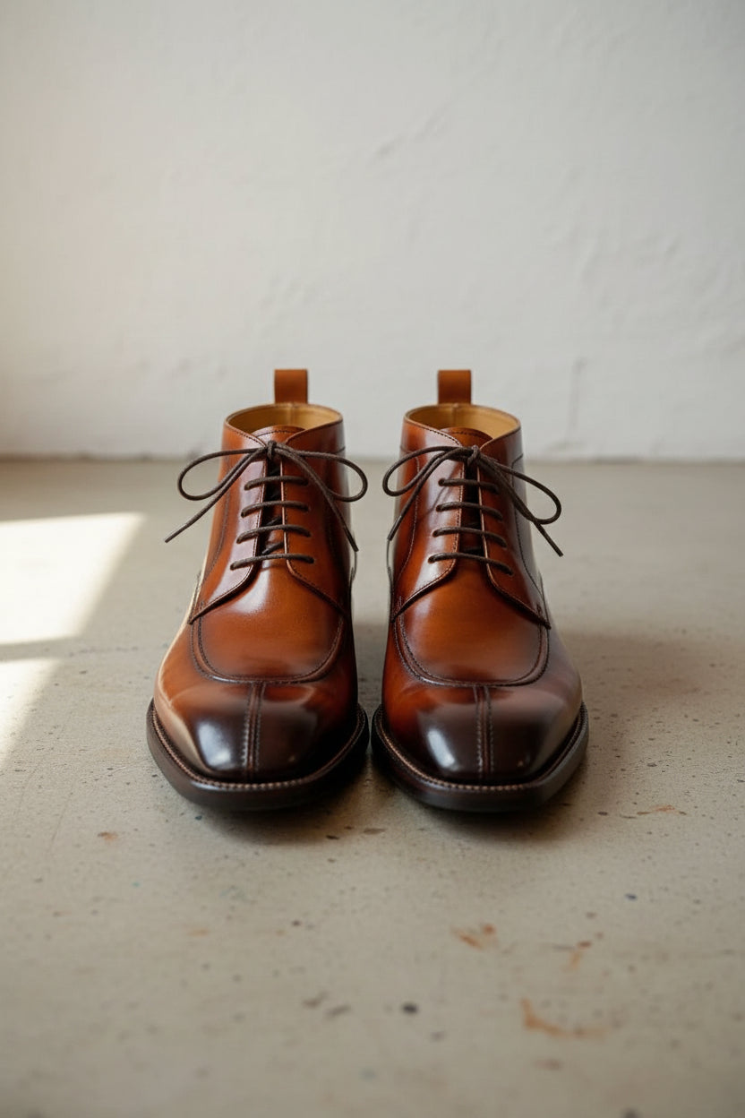 Handmade Mens brown wingtip lace up boots, Men dress boots, Mens ankle boot - front-view