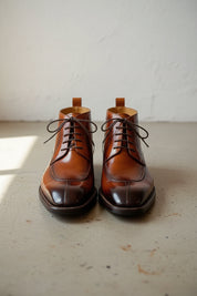 Handmade Mens brown wingtip lace up boots, Men dress boots, Mens ankle boot - front-view