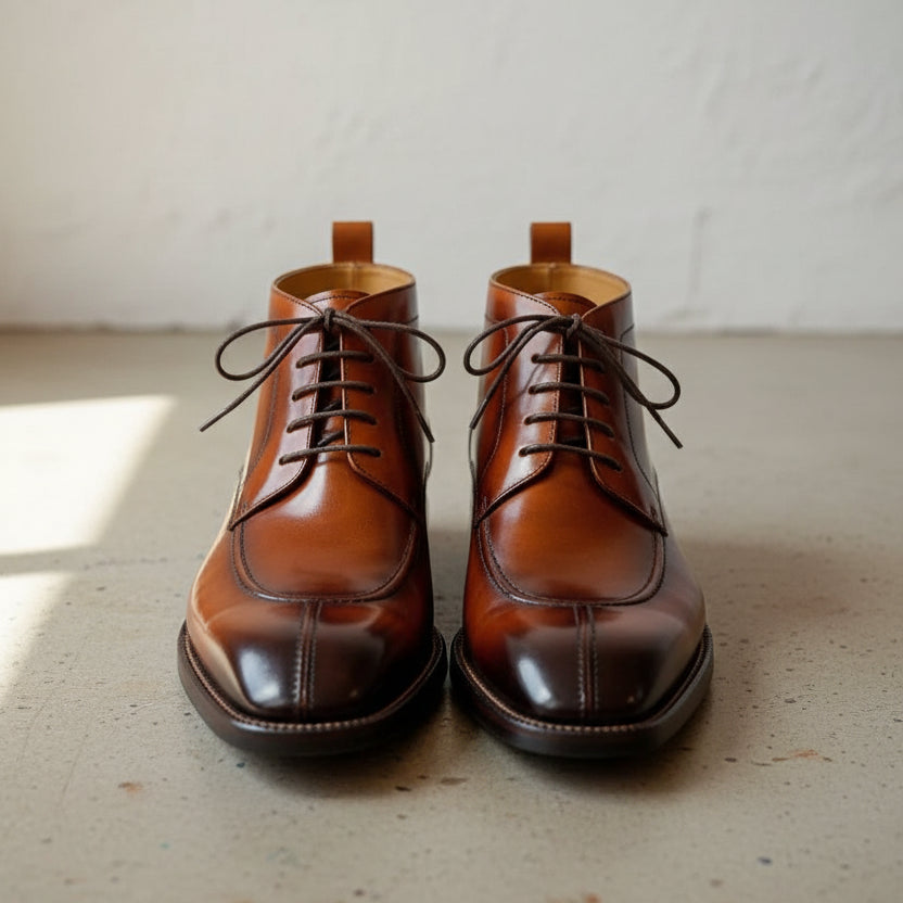Handmade Mens brown wingtip lace up boots, Men dress boots, Mens ankle boot - front-view