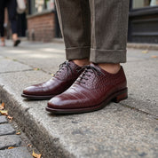Handmade Men's Burgundy Alligator Texture Oxford Shoes — Copley