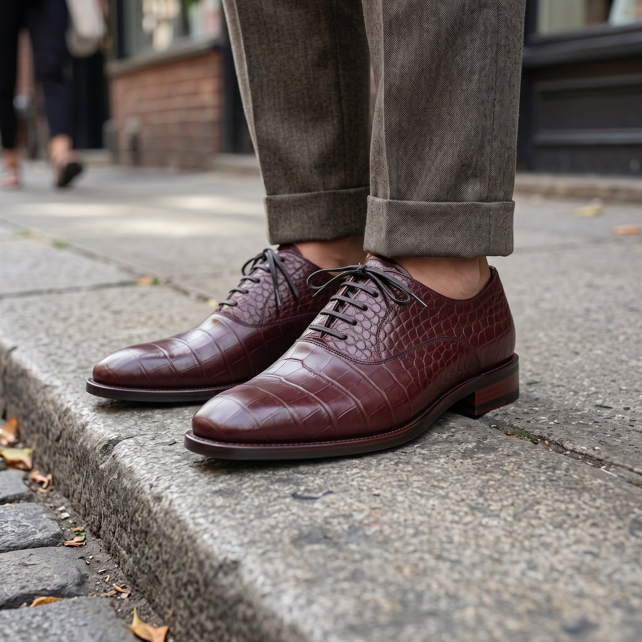 Handmade Men's Burgundy Alligator Texture Oxford Shoes — Copley