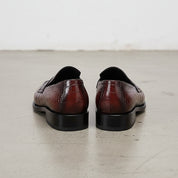 Handmade Mens Burgundy Alligators embossed print dress shoes Loafer moccasi - back-view