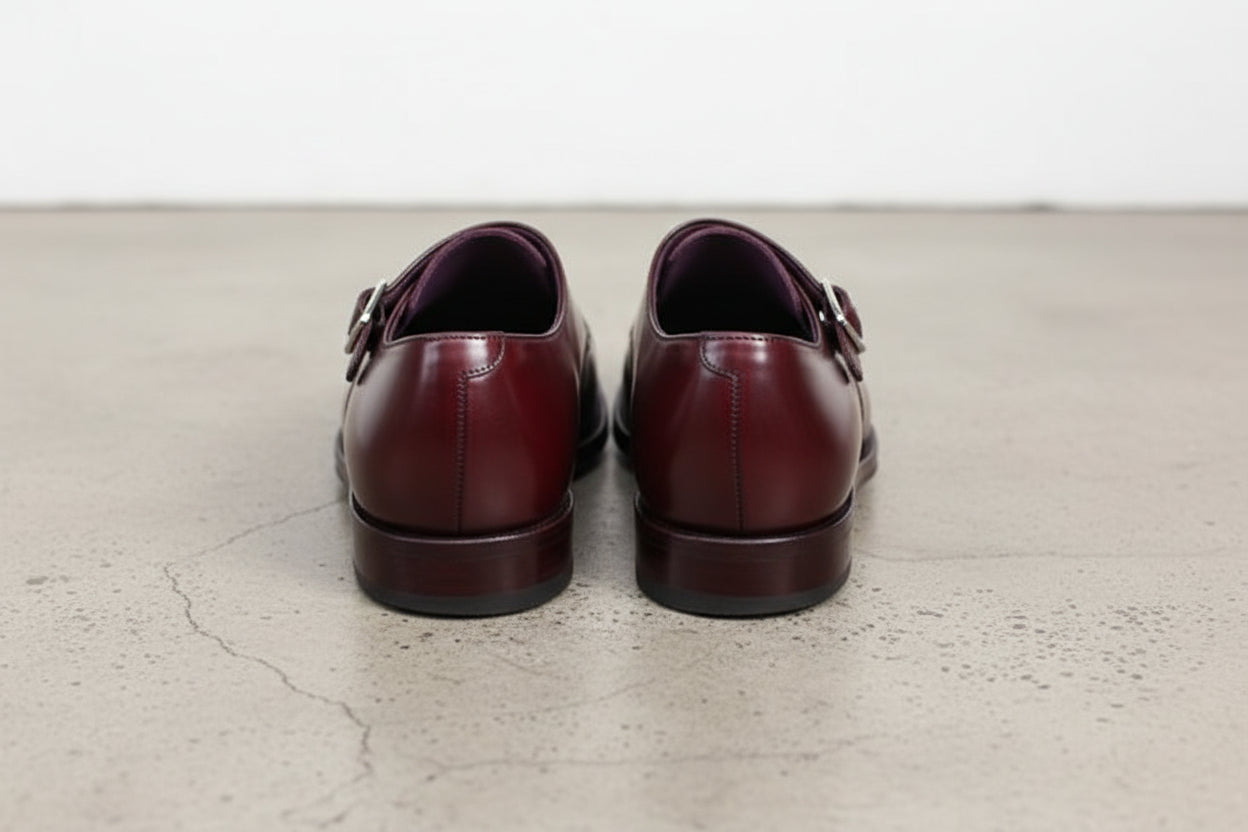 Handmade Mens burgundy double buckle dress shoes, Mens oxfords formal shoes - back-view
