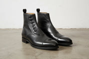 Handmade Mens Cap toe Leather Dress boots, Men black leather button boots - angle-view-showing-depth