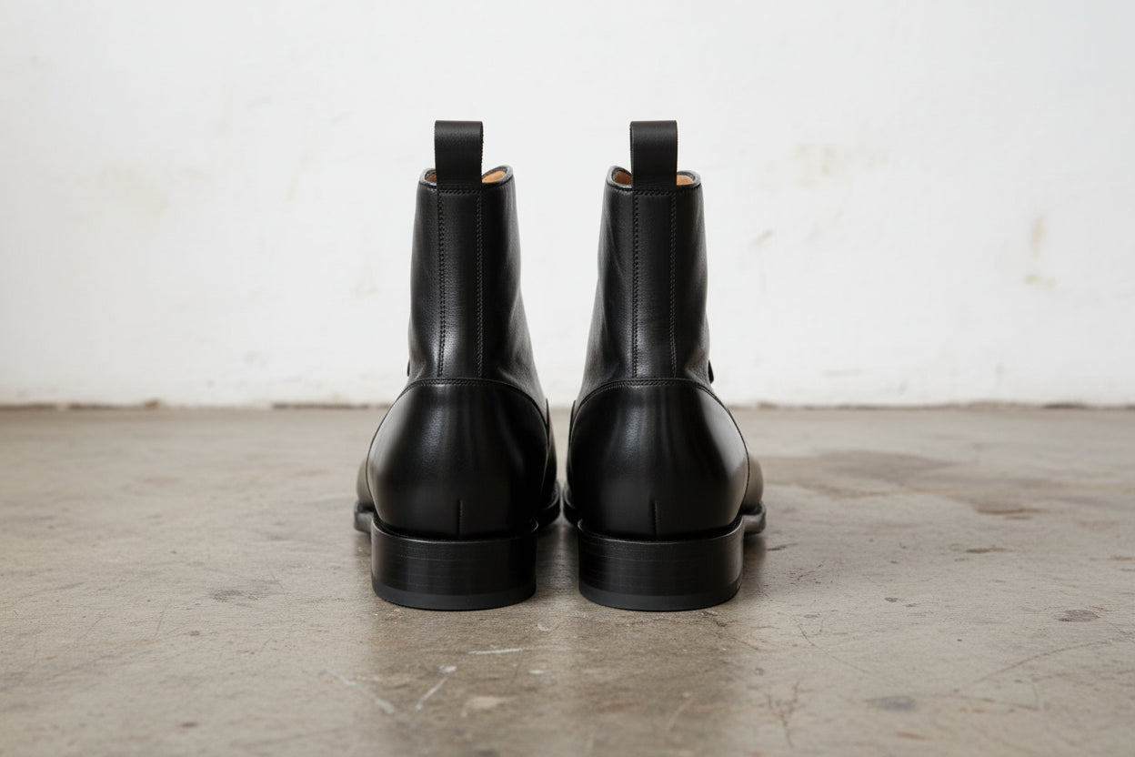 Handmade Mens Cap toe Leather Dress boots, Men black leather button boots - back-view