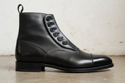 Handmade Mens Cap toe Leather Dress boots, Men black leather button boots - detail-view-showing-texture