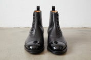 Handmade Mens Cap toe Leather Dress boots, Men black leather button boots - front-view