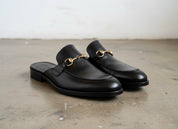 Handmade Mens Casual Slippers, Mens Black Leather Slippers shoes - angle-view-showing-depth